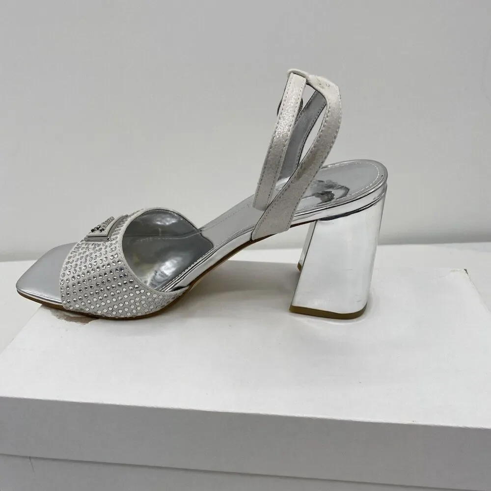 Guess Womens Gelya Silver Ankle Strap Dressy Heels 6 Medium (B,M)